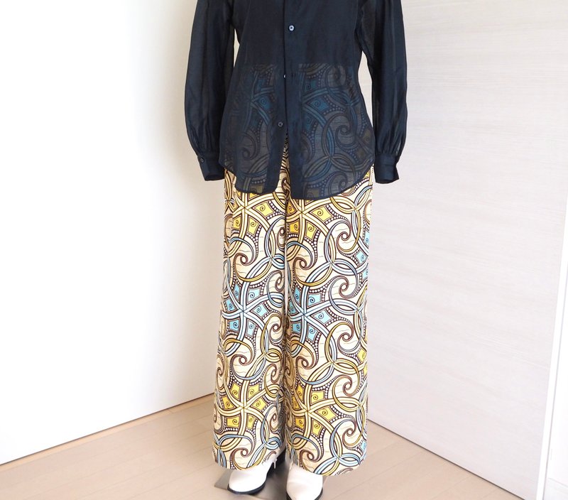 【日本制 手工制作】非洲布拼接口袋宽管裤 独一无二 长裤 民族风 个性 彩色 图纹裤 进口布料 春季时尚 - 女装长裤 - 棉．麻 多色