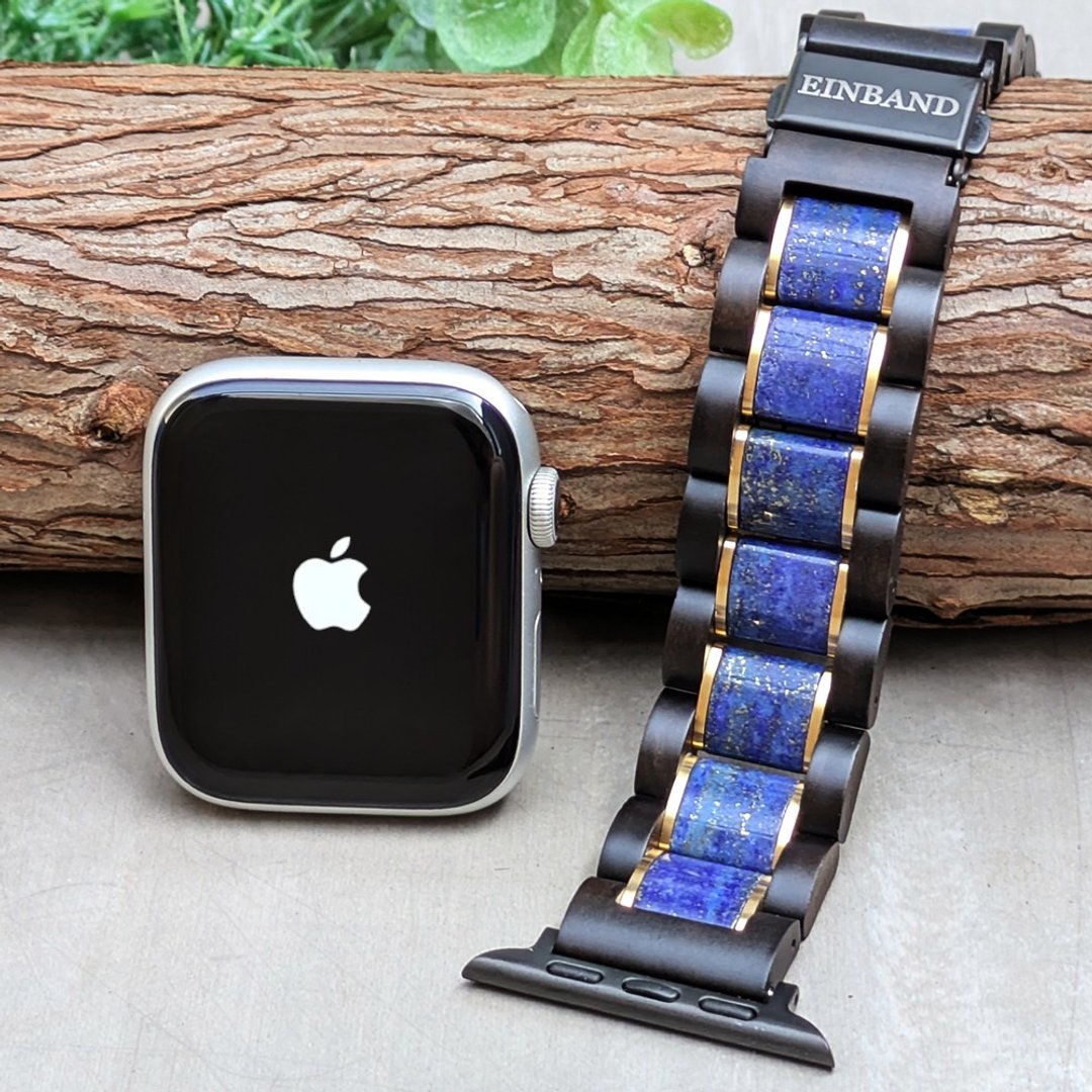 【木制表带】EINBAND AppleWatch 天然木表带 20mm 青金石×檀香木 - 女表 - 木头 黑色