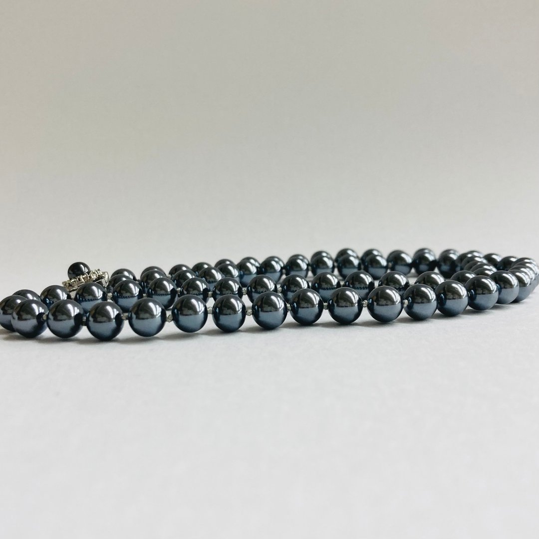 玻璃珍珠绳结设计长项链 / 8mm 约 60cm / 枪铁黑 / R / 日本制造 - 项链 - 玻璃 黑色
