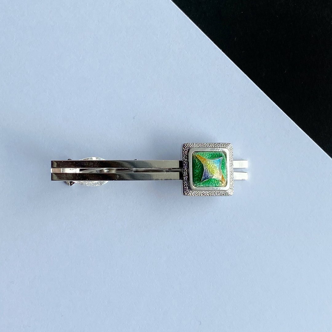 Star [Green Green] Cloisonne Tie Clip Pure Silver Wired Cloisonne - 领带/领带夹 - 其他材质 绿色