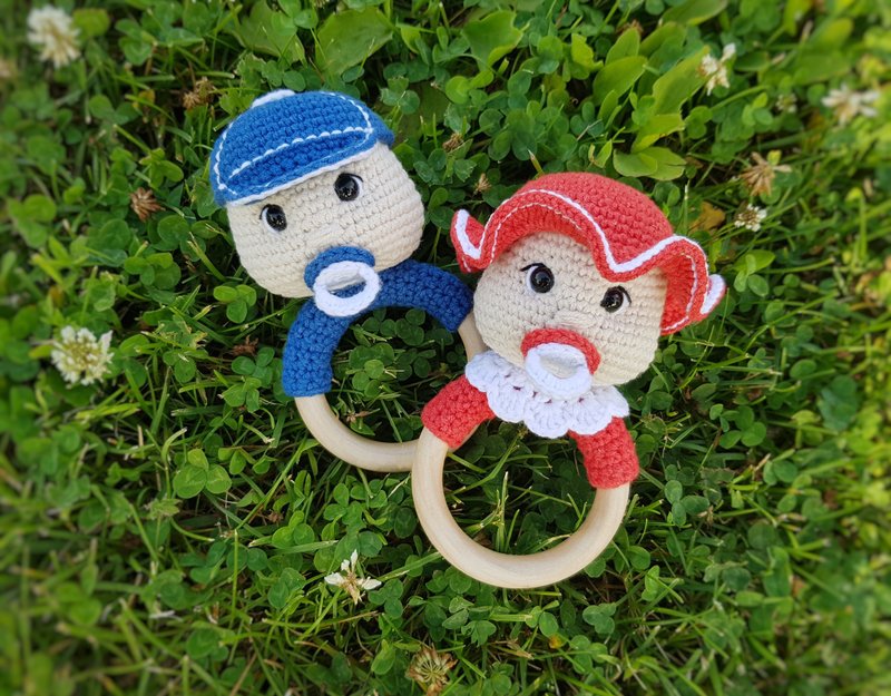 Crochet Pattern baby rattle girl and boy, Doll amigurumi toy - 编织/刺绣/羊毛毡/裁缝 - 其他材质 