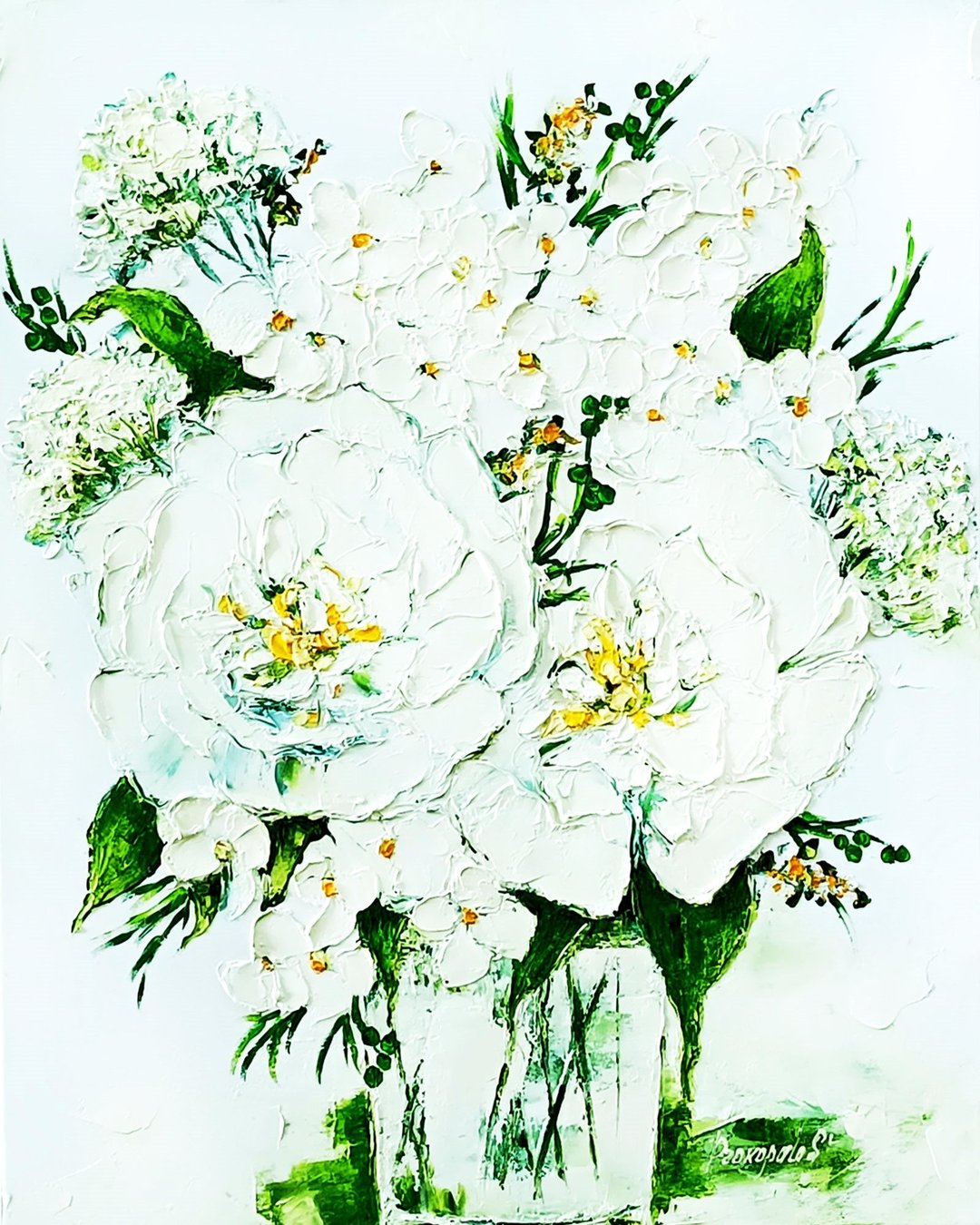 Stylish Picture Peony Painting Flower Original Art Floral Wall Art 20x16 in - 墙贴/壁贴 - 其他材质 白色