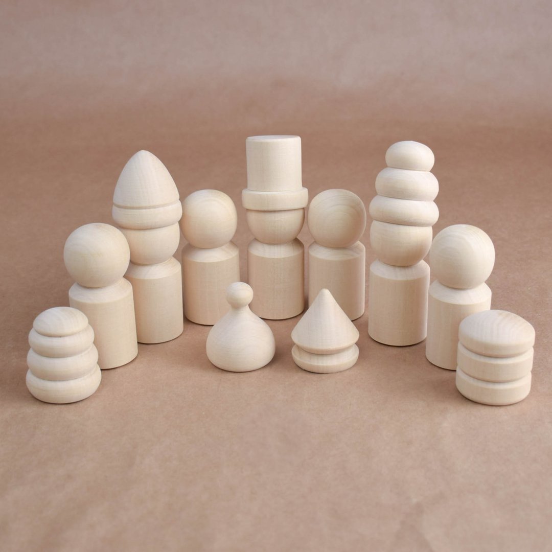 Unfinished Wooden Peg Little People - 玩具/玩偶 - 木头 卡其色