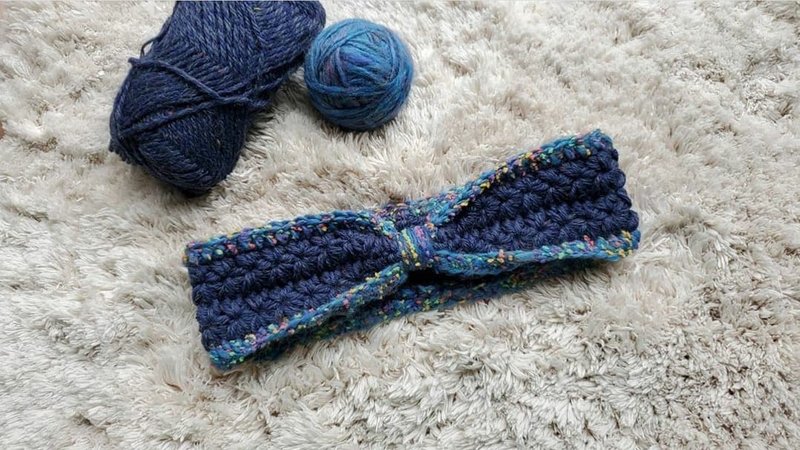编织发带-浪花 - 发带/发箍 - 羊毛 蓝色