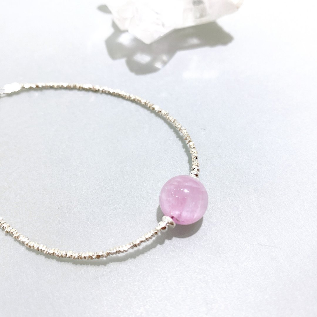 Ops Kunzite silver bracelet - 猫眼/紫锂辉石/手工/限定/小碎银 - 手链/手环 - 半宝石 紫色