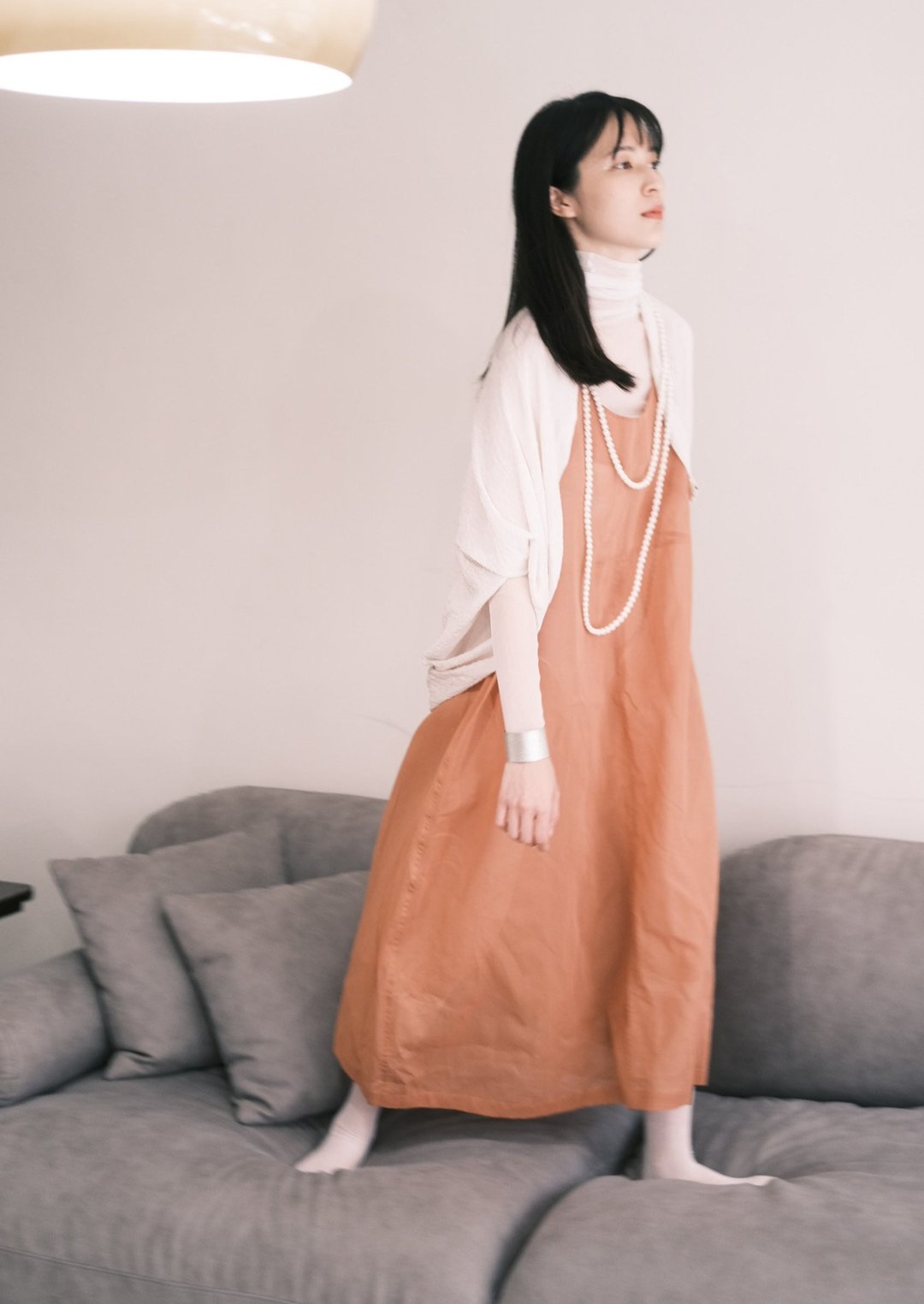 纯棉乌干纱茧型背心裙 - 女装针织衫/毛衣 - 棉 橘色
