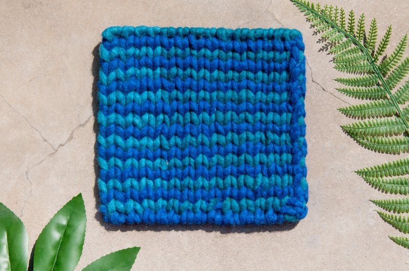 民族风森林系羊毛毡锅垫彩虹餐垫 隔热垫-蓝色天空马卡龙条纹编织 - 餐垫/桌巾 - 羊毛 蓝色