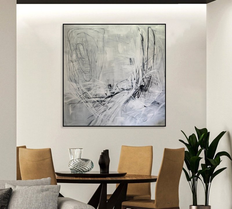 大型极简抽像日本侘寂绘画单色线条艺术 - 墙贴/壁贴 - 压克力 多色