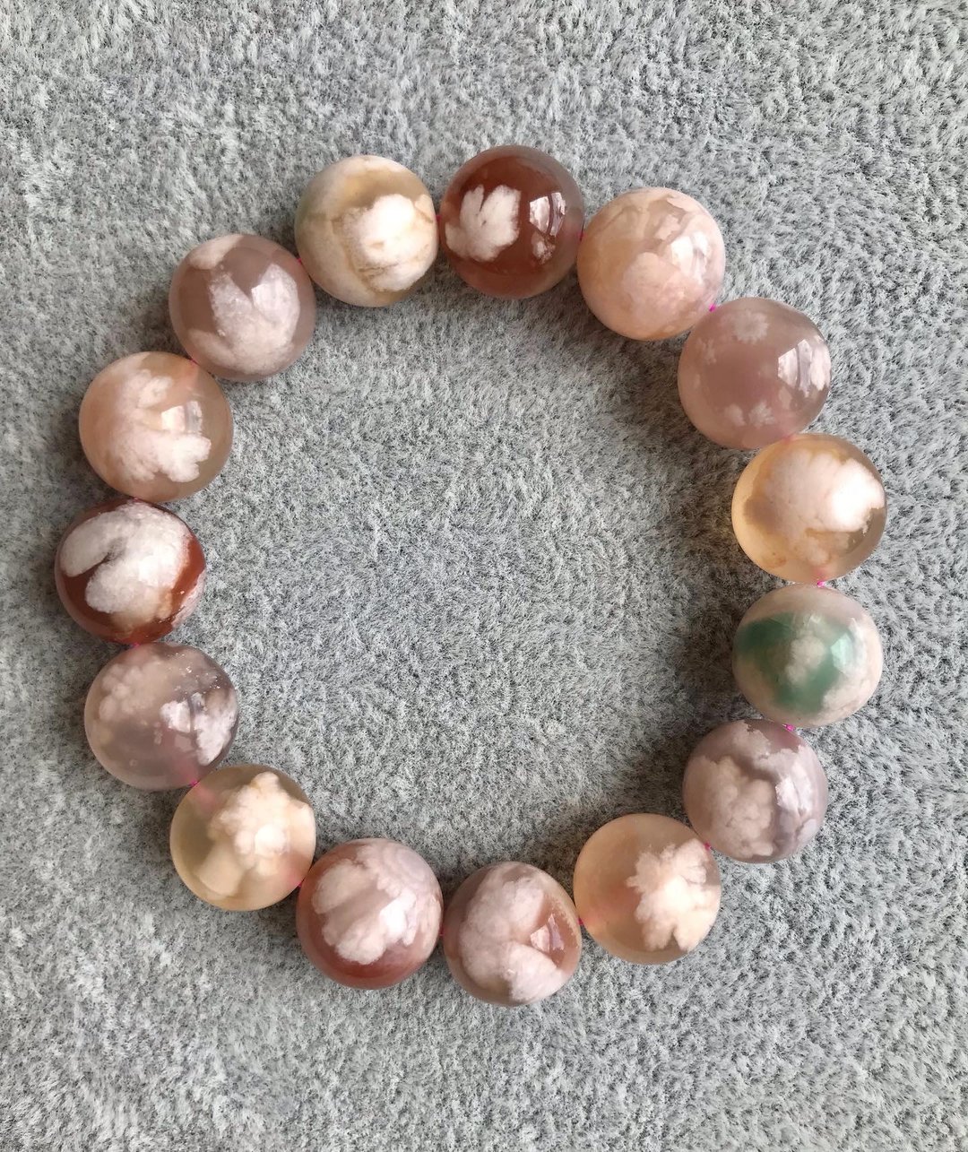马达加斯加 樱花玛瑙 果糖色粒粒带花花 手串 手链 Flower agate - 手链/手环 - 水晶 多色