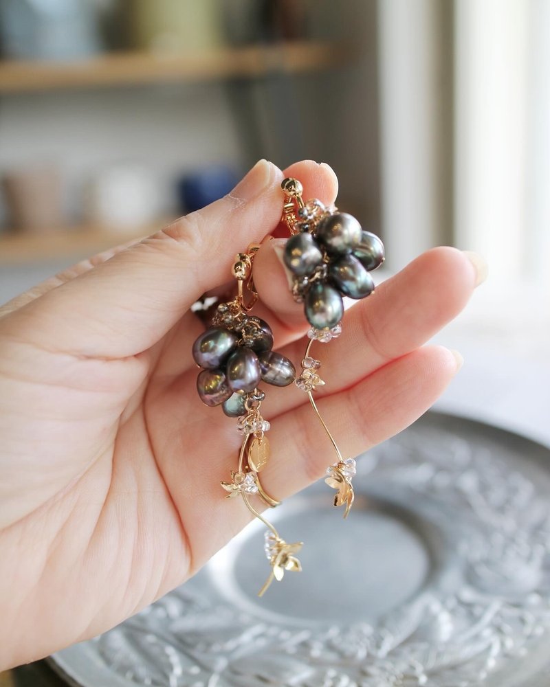 淡水珍珠饰品 - 耳环/耳夹 - 珍珠 灰色