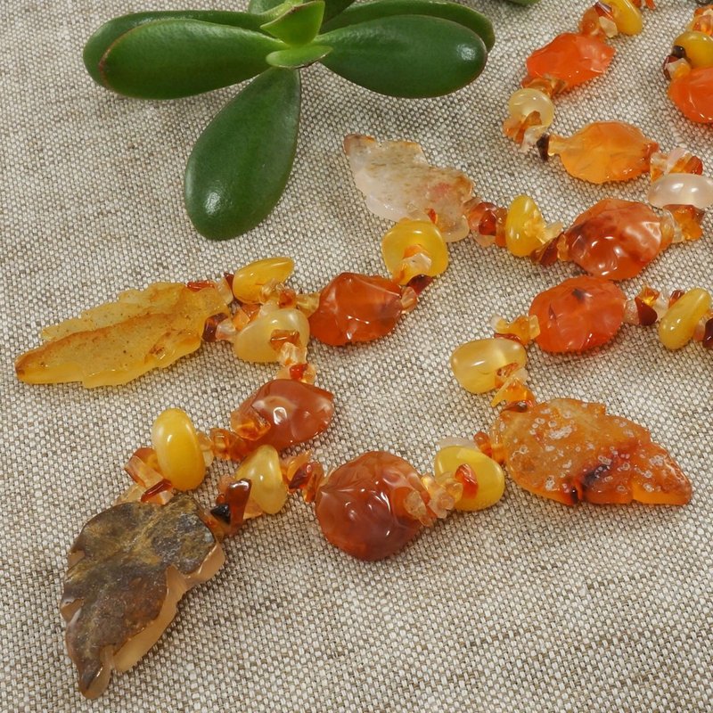 橘黄火焰红玛瑙秋季落叶大项链饰品 - 项链 - 半宝石 橘色