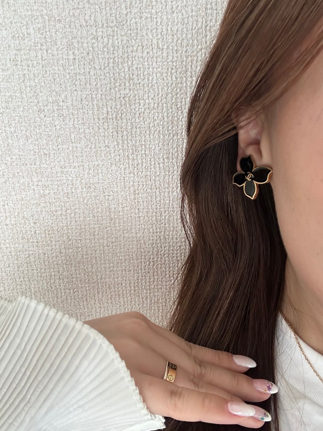 中古品 CHANEL 香奈儿 黑色珐琅蝴蝶耳夹 - 耳环/耳夹 - 其他金属 黑色