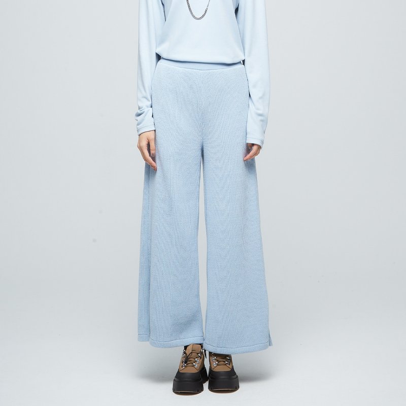 REBOOT-开衩粗针宽裤(女)-迷雾蓝 - 女装长裤 - 聚酯纤维 蓝色