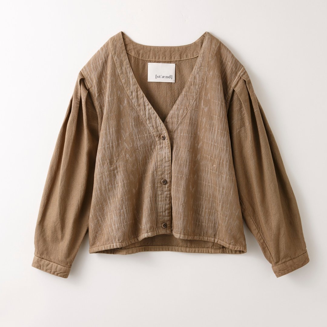 Cage pattern short cardigan brown 8514-08009-85 - 背带裤/连体裤 - 棉 咖啡色