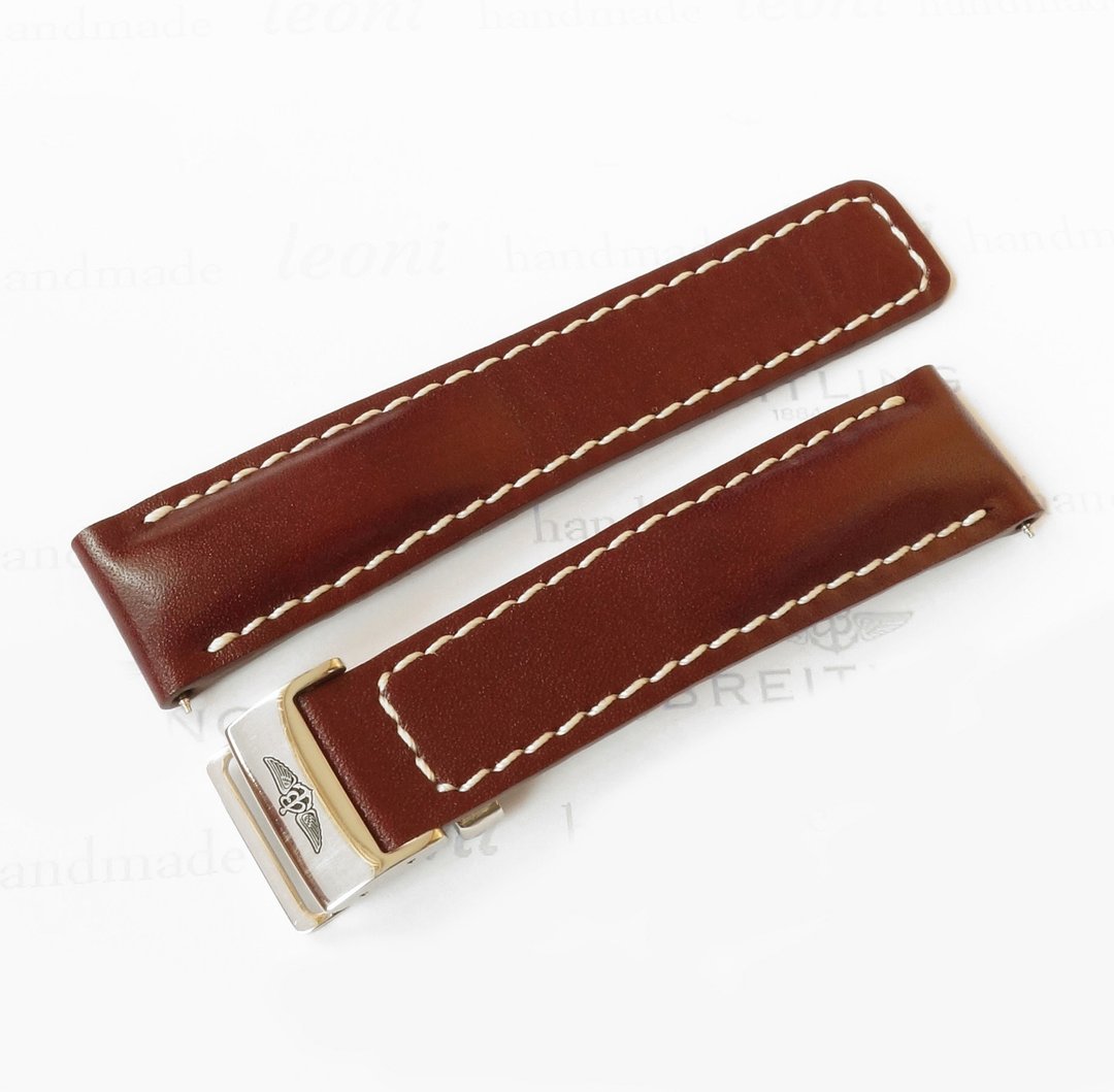 Brown Watch Strap for Breitling, genuine leather, Deployment clasp - 表带 - 真皮 咖啡色
