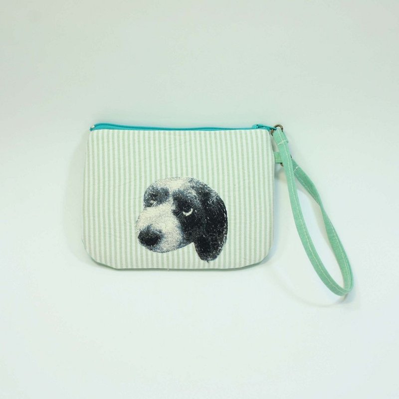 刺绣 手挽式零钱包03-狗 - 零钱包 - 棉．麻 绿色