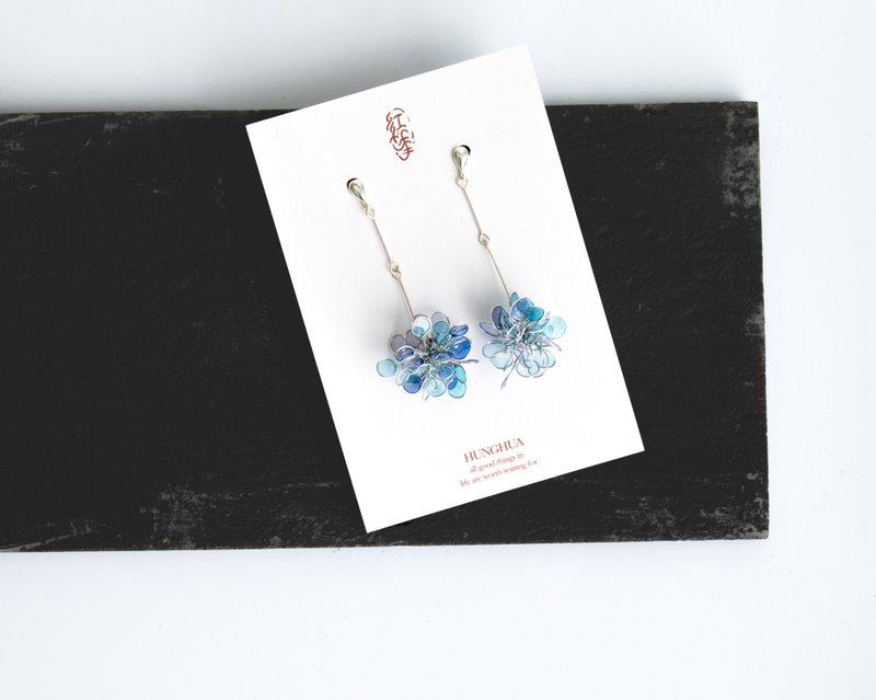 【星辰大海】- 浪花 - 耳环/耳夹 - 树脂 蓝色