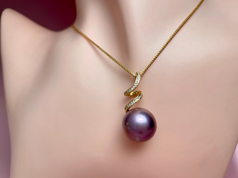 波浪 天然淡水珍珠 紫色珍珠 纯银吊坠 赠项链 - 项链 - 珍珠 紫色