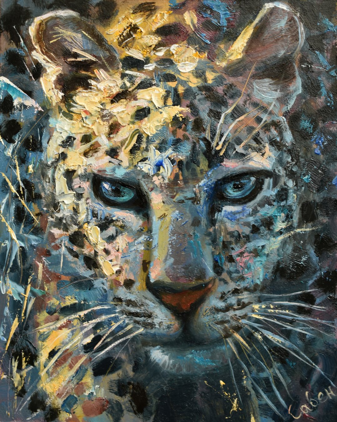 Leopard Painting Wild Animal Original Art Animal Oil Impasto Nature Wall Art - 海报/装饰画/版画 - 木头 多色
