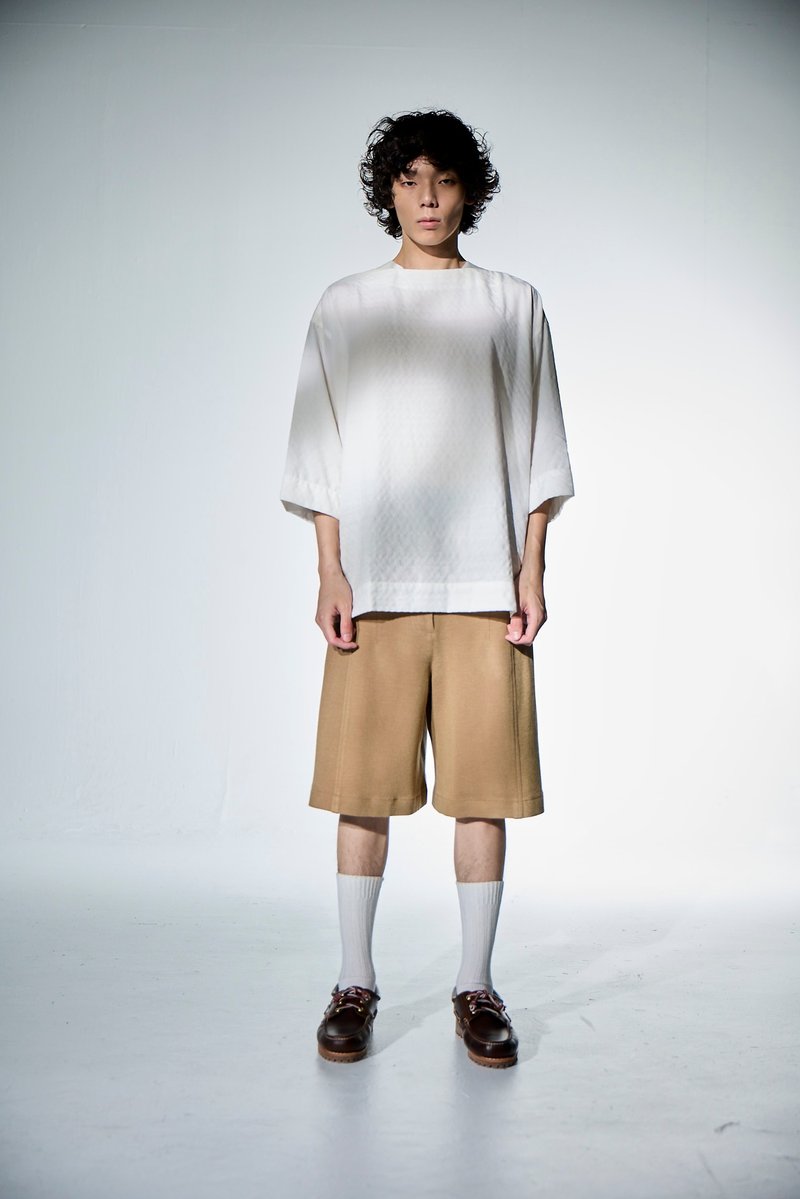 剪接五分裤 - 男士短裤 - 羊毛 卡其色