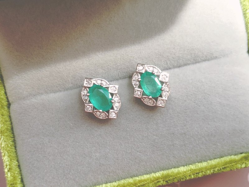 天然祖母绿 纯银耳环 优雅知性 轻奢风格 5月生日石 - 耳环/耳夹 - 宝石 