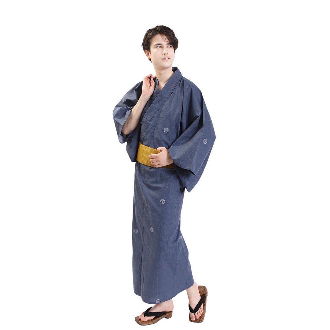 日本 和服 男 绵 浴衣 腰封 2 件 套组 L Z35-a1 yukata - 其他 - 棉 蓝色