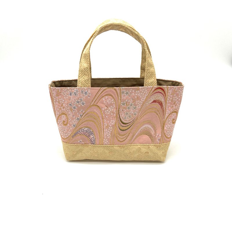 Japanese pattern mini bag made from Nishijin-ori and brocade fabric - 手提包/手提袋 - 聚酯纤维 粉红色