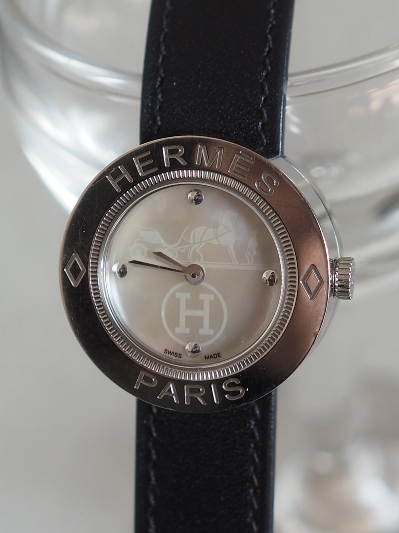 HERMES 爱马仕 PAss PAss 手表 腕表 银色 黑色 皮革 贝壳 复古 - 女表 - 不锈钢 银色