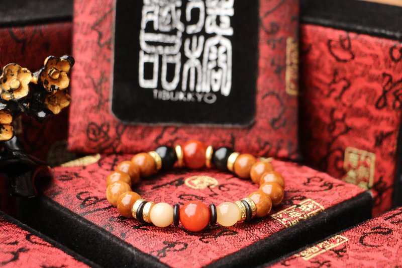 库克手珠 库克佛珠 黑曜石 火焰纹南红玛瑙 10mm 定制化串珠设计 - 手链/手环 - 玉石 