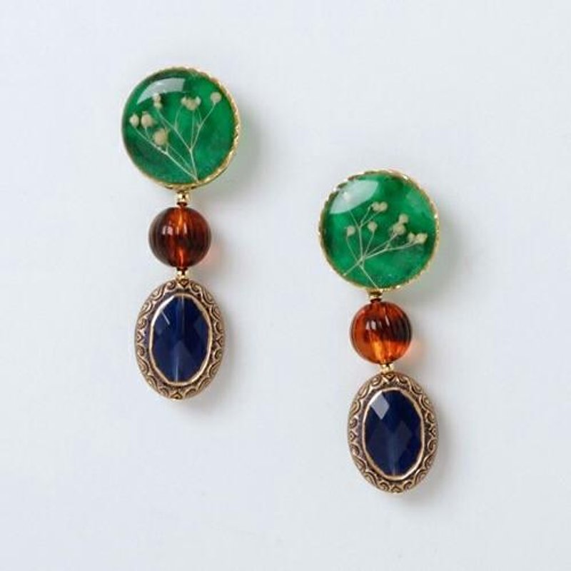 Braised grass pink earrings 1 / green - 耳环/耳夹 - 植物．花 绿色