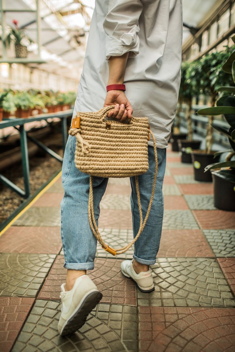 Crochet Jute bag Crossbody bag Crochet tote bag Crochet handbag Messenger bag - 手提包/手提袋 - 环保材料 