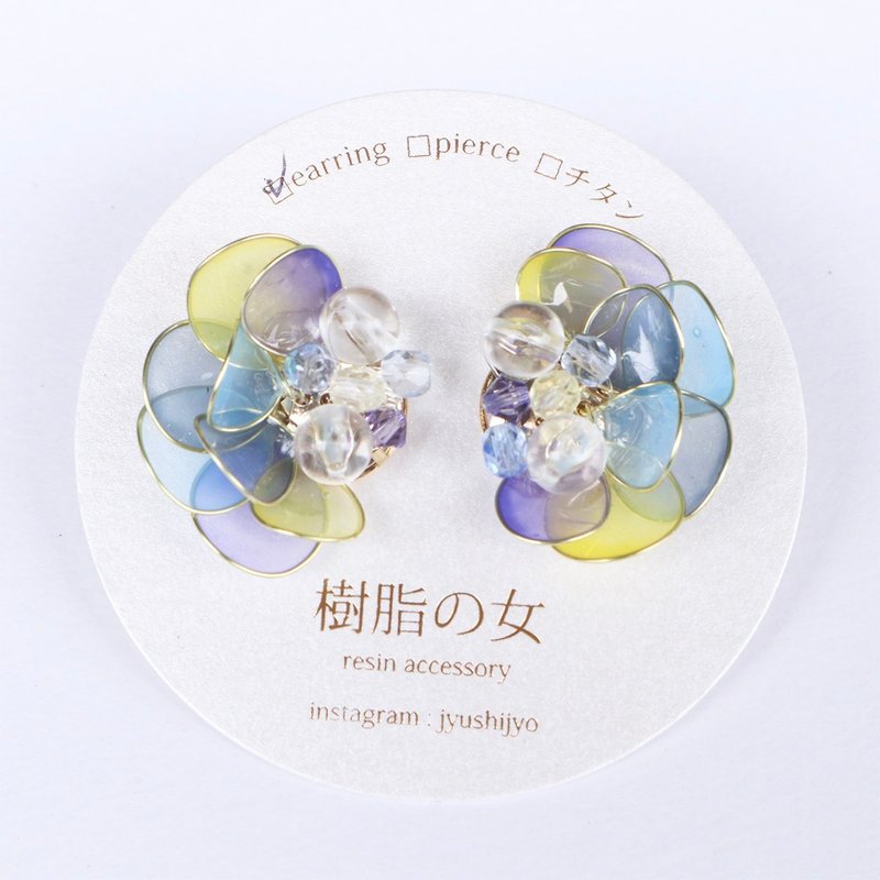 囁き花耳飾り　黄色と紫 - 耳环/耳夹 - 其他材质 黄色