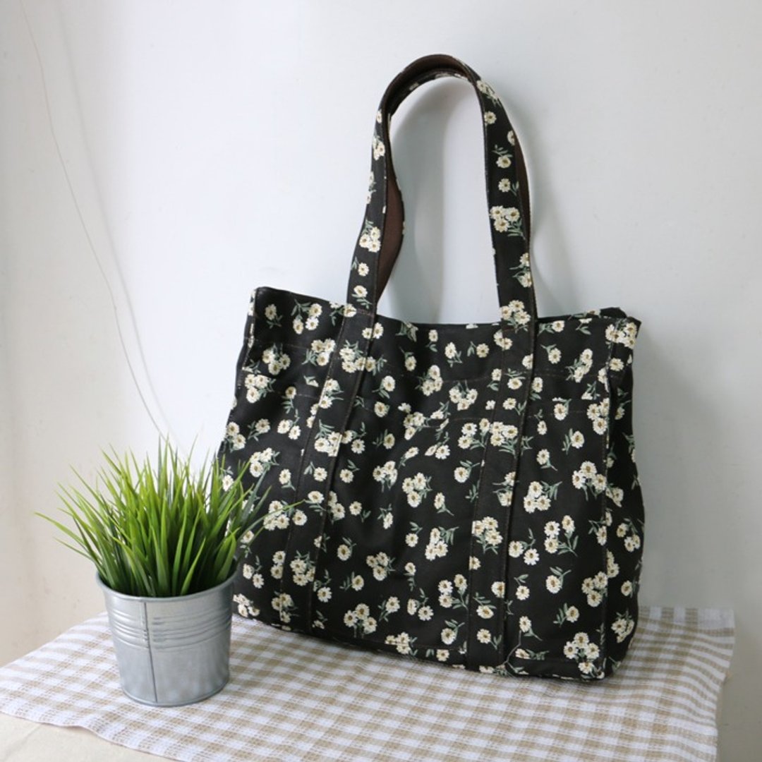 *MingenHandmade*原创手工黑色小菊花碎花帆布包单肩包休闲女包 - 侧背包/斜挎包 - 其他材质 
