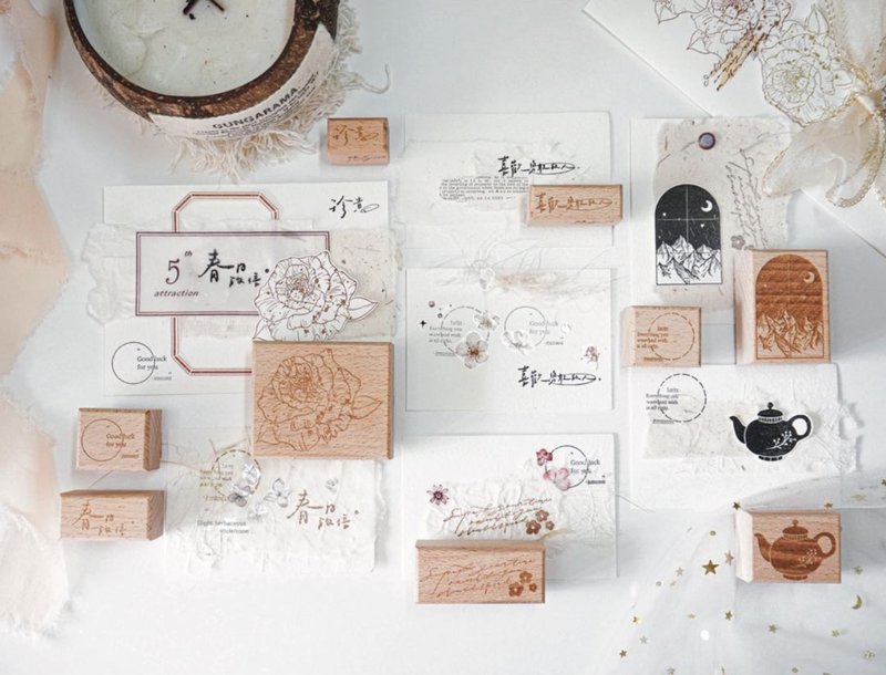 媛子Vol.3 手帐木质印章 套组 - 印章/印台 - 木头 