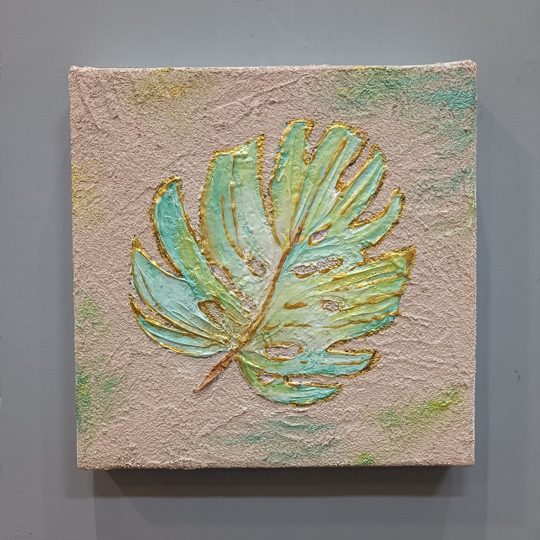 石英砂龟背叶-作品 展示品 教案样本 换季出清 海洋油画 - 海报/装饰画/版画 - 颜料 