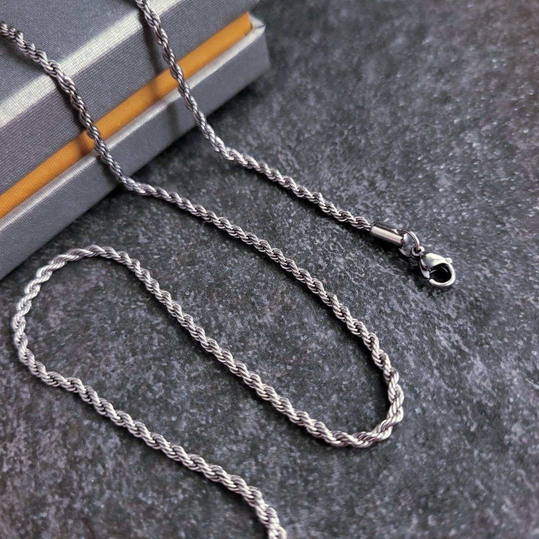 3mm 麻花钢链 (单链) 45-60cm 男链中性链毛衣链长项链 - 长链 - 不锈钢 银色