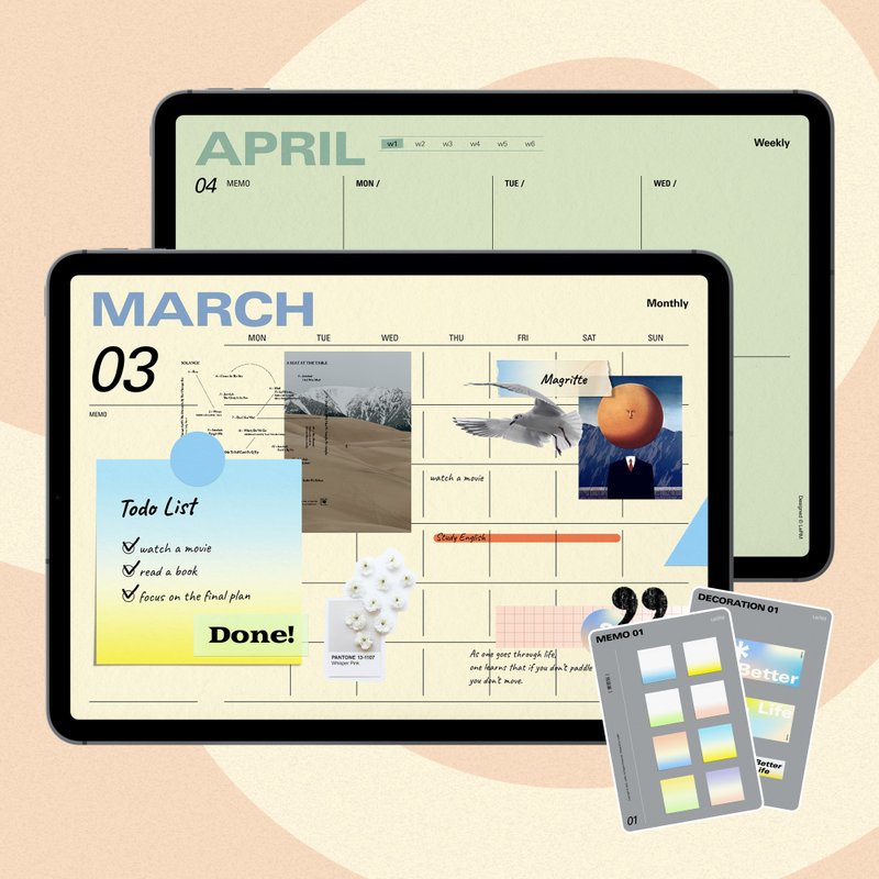 自填日期全年日程计划本/彩色版/电子手帐/GoodNotes/送贴纸 - 电子手帐及素材 - 其他材质 