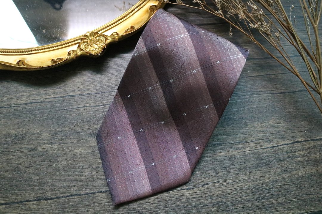 枣红色大格纹真丝领带/蚕丝商务型男necktie - 领带/领带夹 - 丝．绢 多色