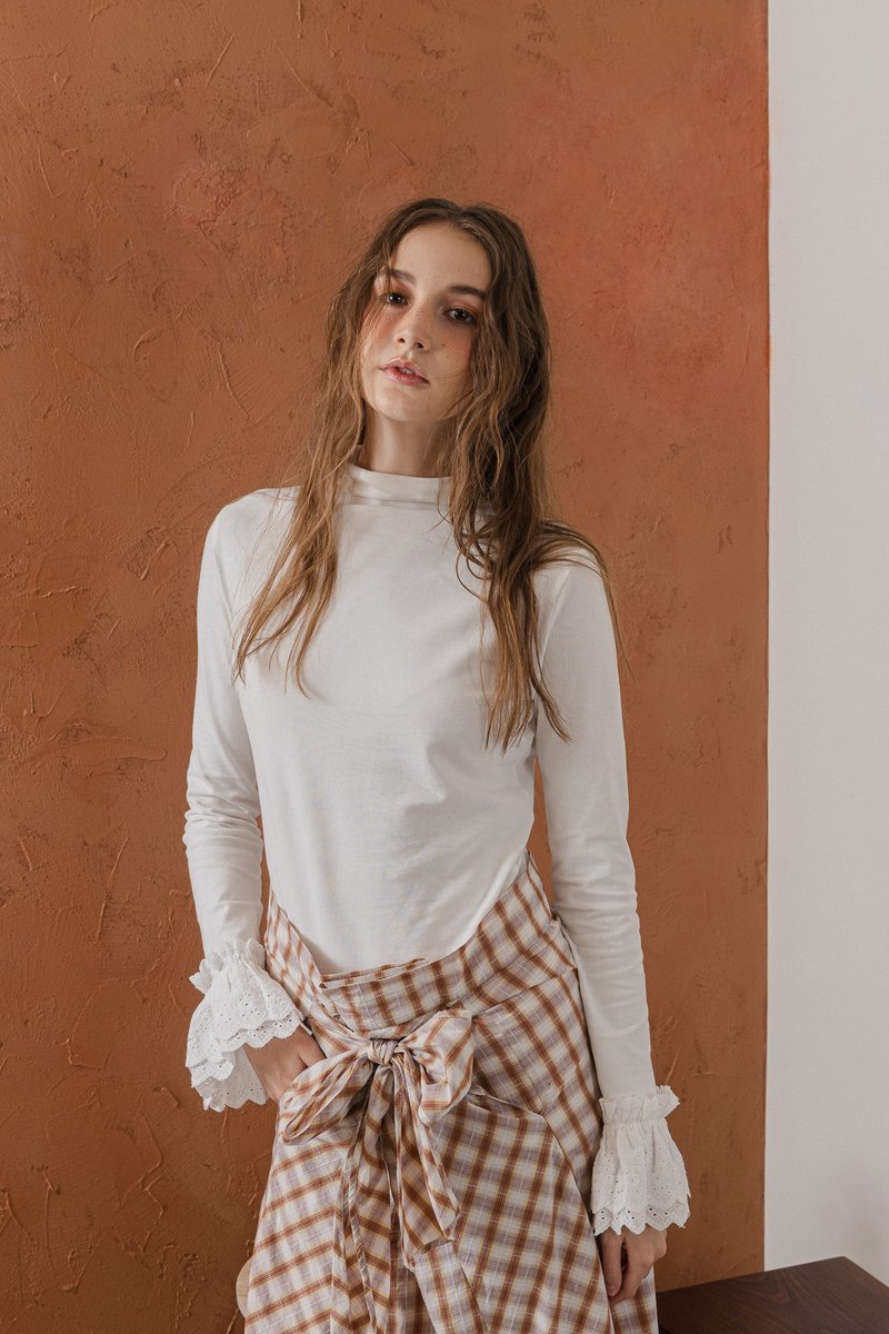 lace sleeve top 蕾丝装饰袖上衣 off White 清晨白 - 女装上衣 - 棉．麻 白色