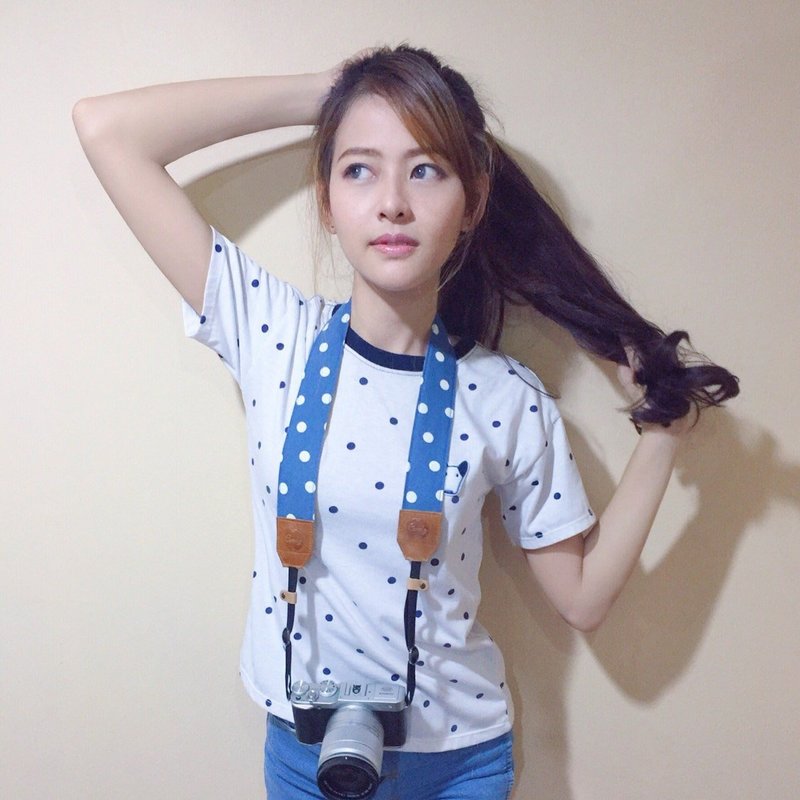 Blue Polkadot Mirrorless or DSLR Camera Strap - 相机 - 棉．麻 