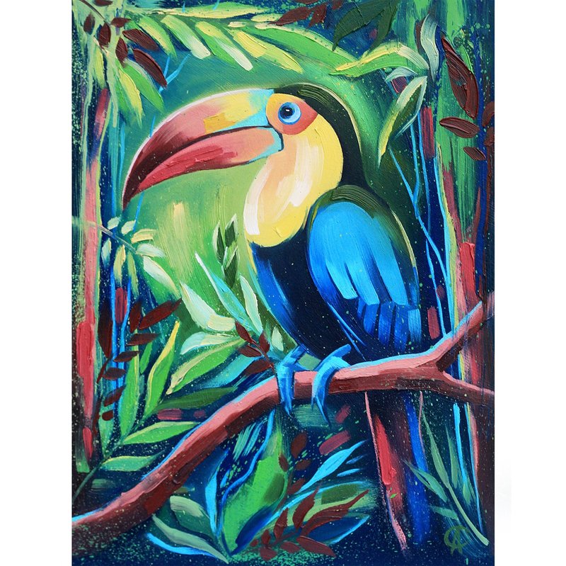 鹦鹉油画 异域风情原创艺术 巨嘴鸟艺术品 鸟类壁画 - 海报/装饰画/版画 - 其他材质 多色