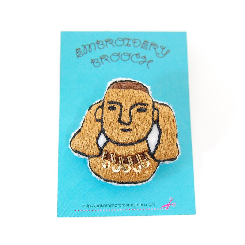 Haniwa embroidery brooch person - 胸针 - 绣线 金色