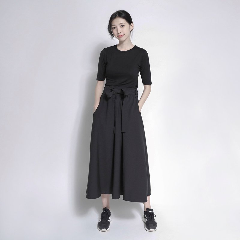 Transient 浮云绑带澎裙_7AF150_黑 - 裙子 - 棉．麻 黑色