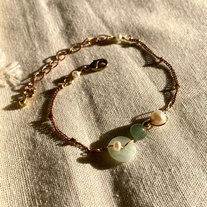 老林杂货 | 平安扣翡翠珍珠手链 - 手链/手环 - 玉石 绿色