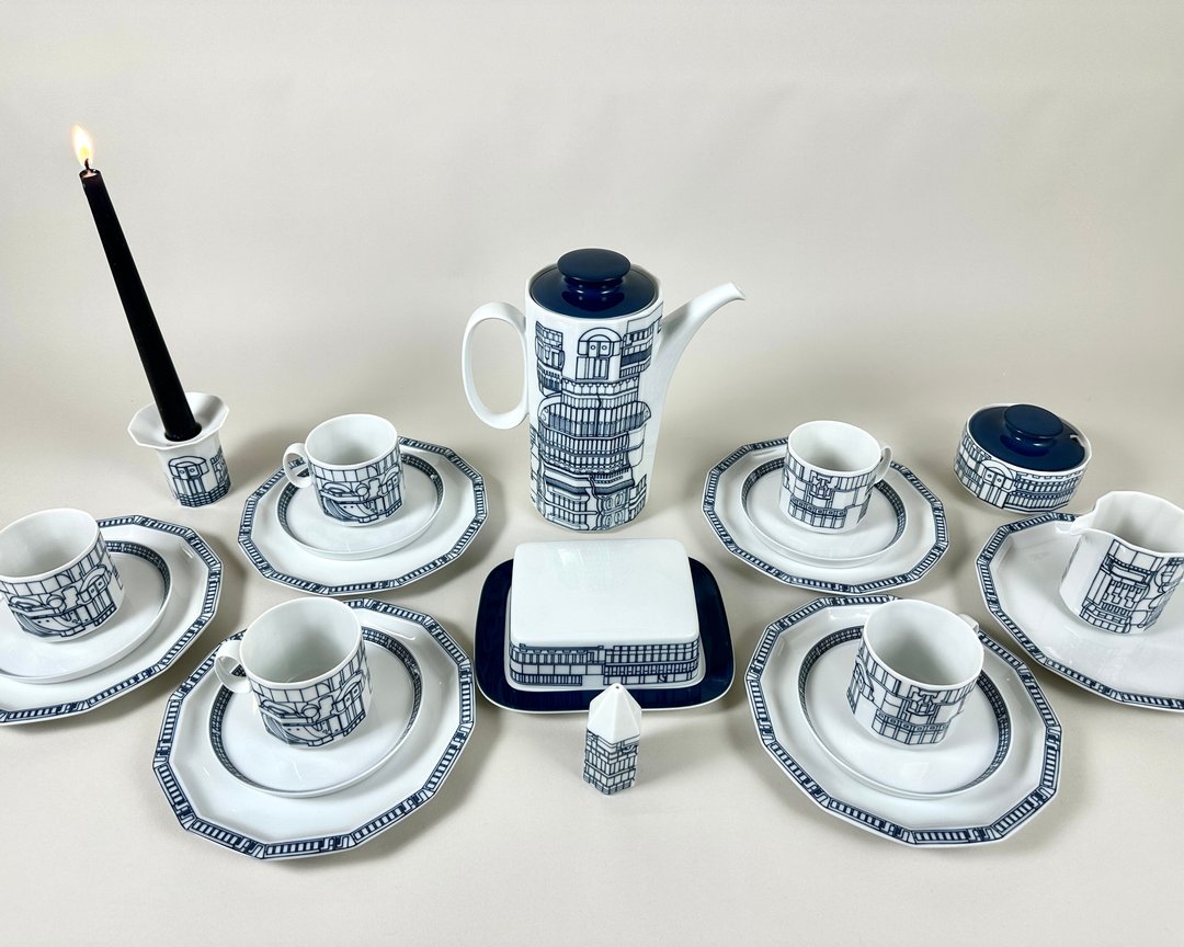 复古 Rosenthal Studio Line 餐具套装 Eduardo Paolozzi 设计 - 茶具/茶杯 - 瓷 蓝色