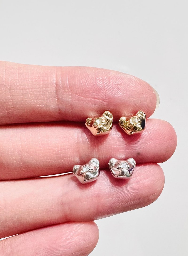 Sweet Bear - 小熊耳针 夹式 925银 镀k金 10k金 手作 - 耳环/耳夹 - 贵金属 金色