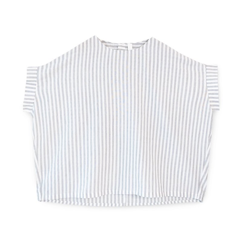 【Simply Yours】条纹后扣棉质上衣 灰F - 女装上衣 - 棉．麻 灰色