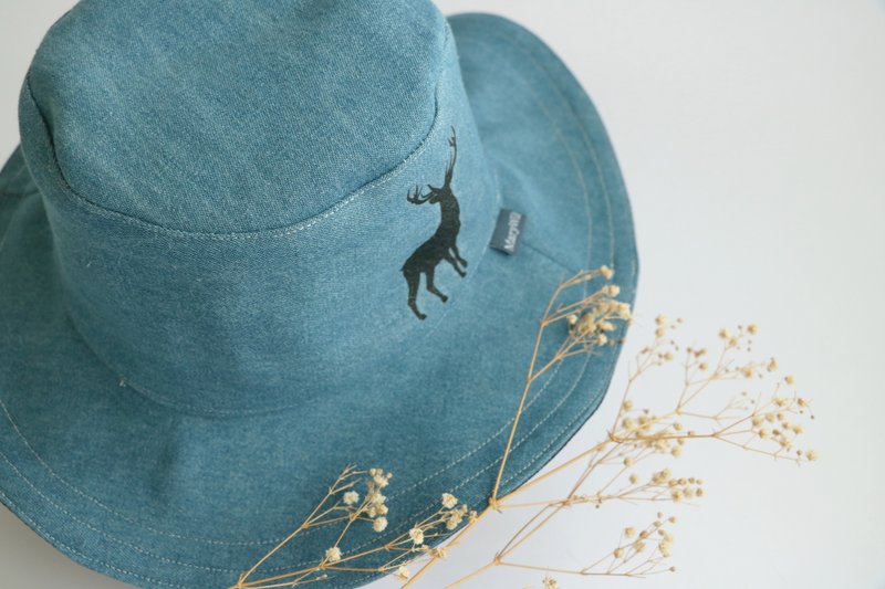 MaryWil双面帅气大帽檐帽-牛仔雄鹿 - 帽子 - 棉．麻 蓝色