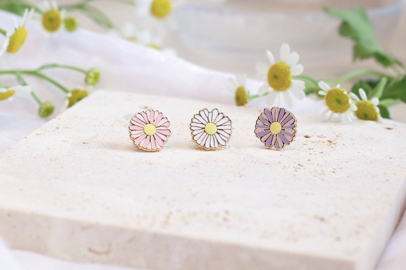 小雏菊 Daisy 花草 夹式耳环 手工饰品 生日礼物 纸盒包装 - 耳环/耳夹 - 珐琅 多色