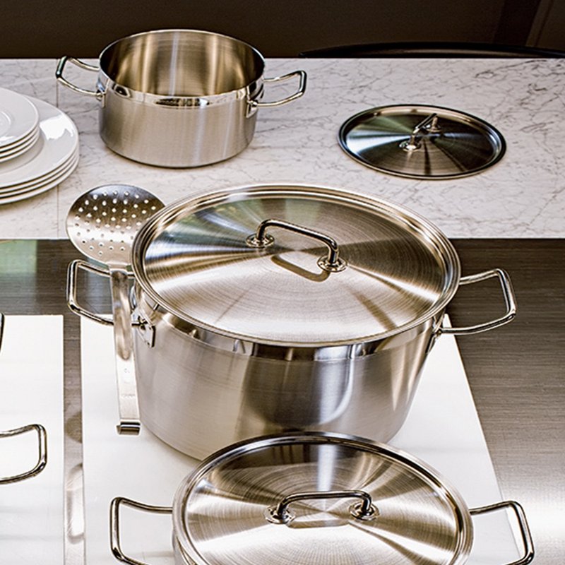 【Sambonet】意大利制 Professionale 不锈钢双耳浅汤锅32cm-附盖 - 锅具/烤盘 - 不锈钢 